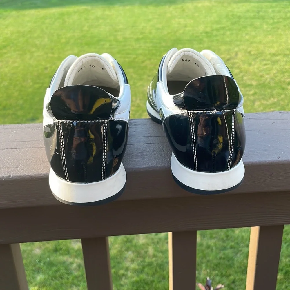 Salvatore Ferragamo Black Patent and White Leather Slip On Sneaker Shoes 10 B - Picture 6 of 16